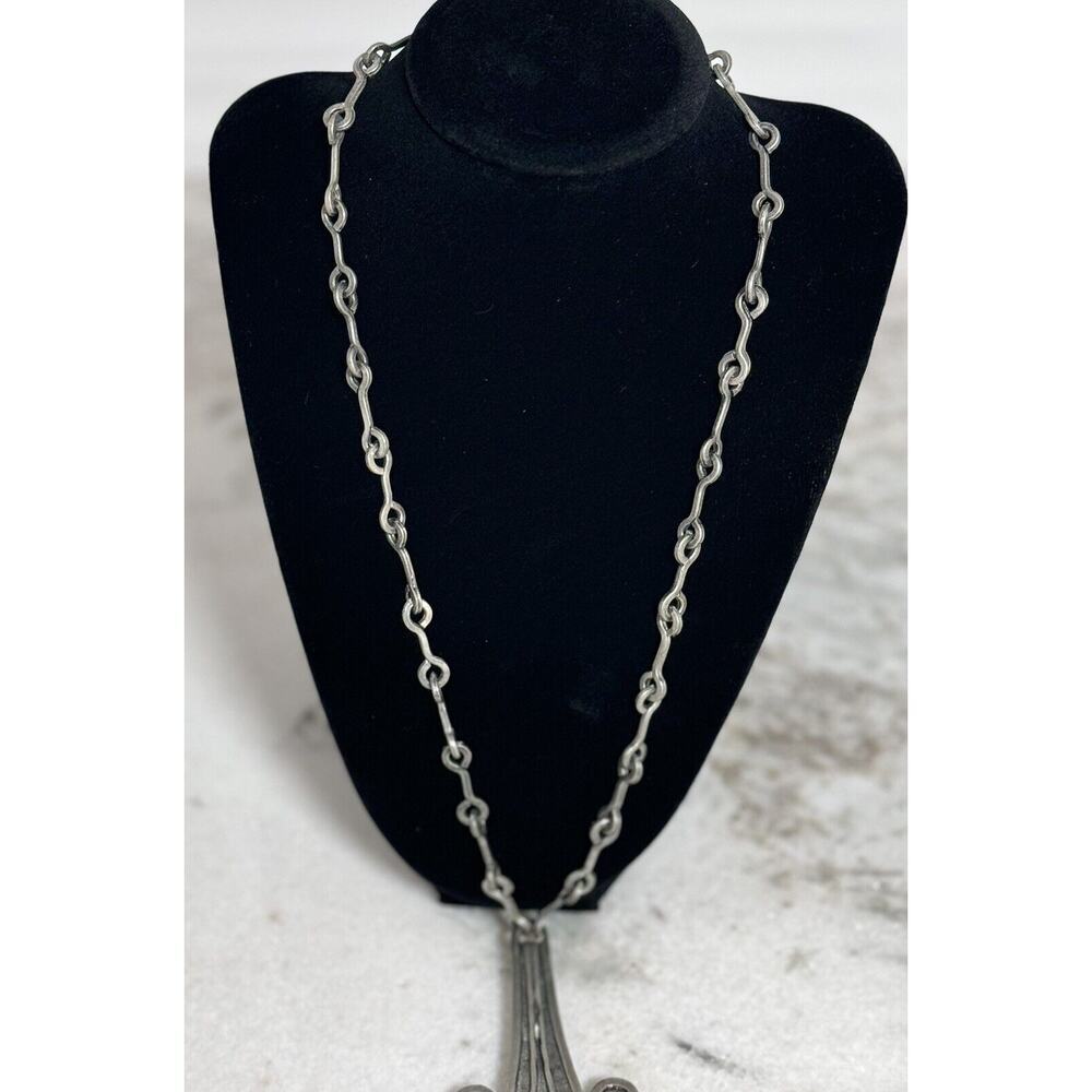 Vintage MCM Denmark Lysgard Pewter Long Brutalist Pendant Necklace 21in - Picture 4 of 9